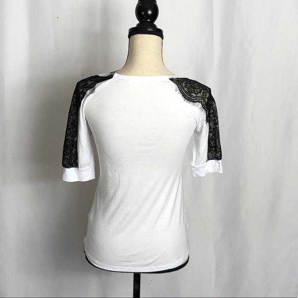 White Blouse with Black lace sleeves NWOT - Picture 3 of 4